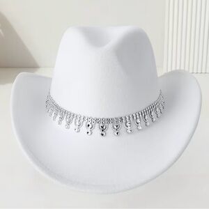 Chic White Hat‎ with Silver Detailing